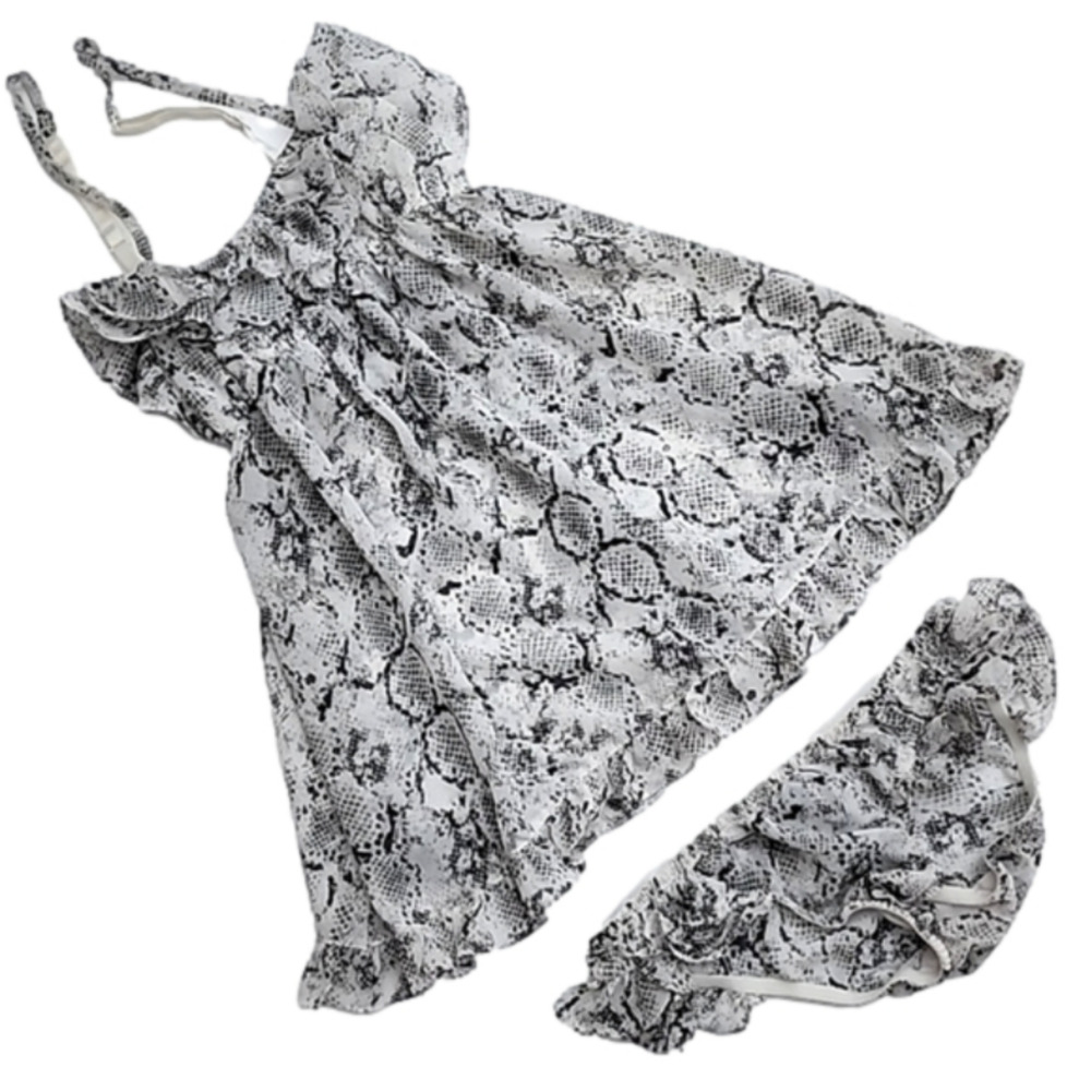 La Senza 2 Piece  Baby Doll Set Semi Sheer Reptile Print Ruffles Size XS